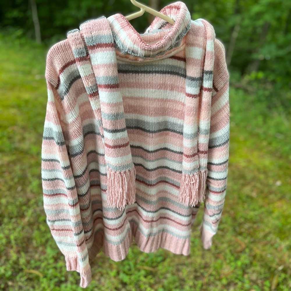 Lane Bryant, 22 cowl neck chenelle pink, gray and white striped sweater